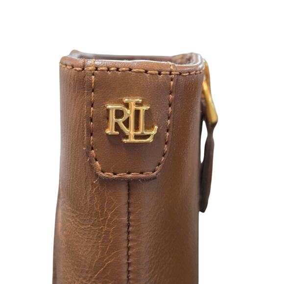 Lauren Ralph Lauren Willa Brown Leather Bootie — Wood Heel Zip Ankle 9 - Picture 6 of 10